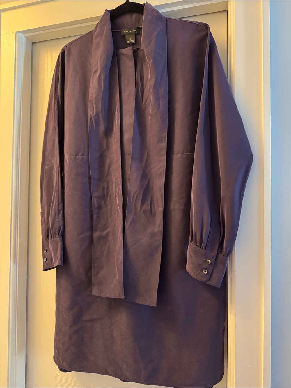 Club Monaco Plum Silk-feeling Bow-Neck Blouse